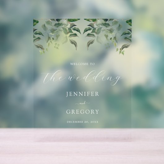 緑の植物水の色結婚の歓迎 アクリルサイン (ニュートラル)