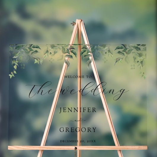 緑の植物水の色結婚の歓迎 アクリルサイン (ニュートラル)