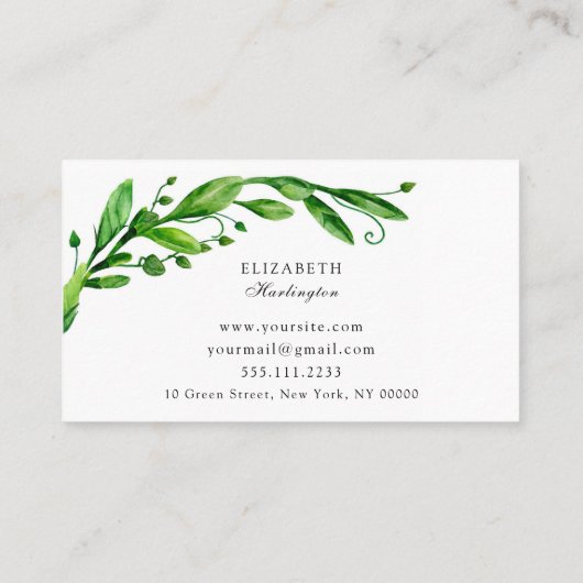 緑の植物用カード。緑のフローラガーデン 名刺 (裏面)