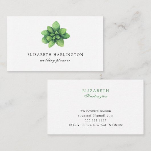 緑の植物用カード。緑のミニマル主義者シンプル 名刺 (正面/裏面)