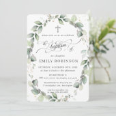 緑の植物素朴リース銀洗礼 招待状 (スタンド正面)