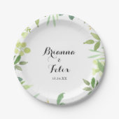 緑の植物結婚の葉のケーキ ペーパープレート (正面)