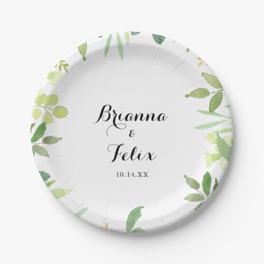 緑の植物結婚の葉のケーキ ペーパープレート (正面)
