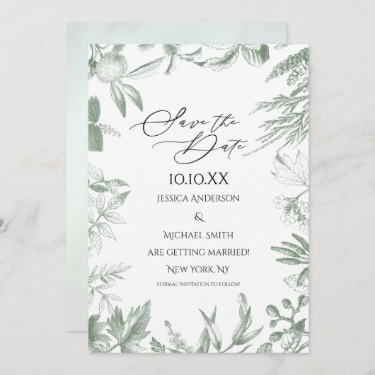 緑の植物葉の 招待状 (正面/裏面)