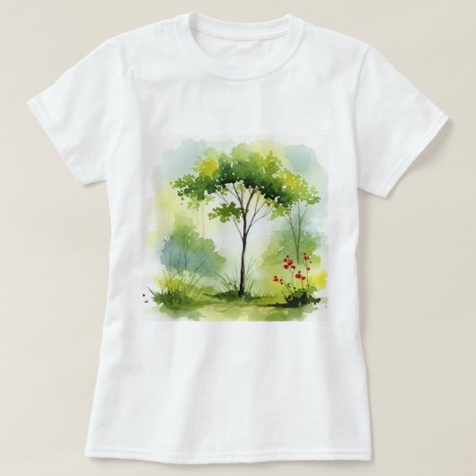 緑の植生に囲まれた木 Tシャツ (デザイン正面)
