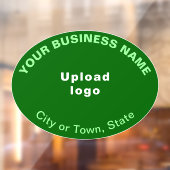 緑の楕円形の窓用フィルムに貼られたビジネスブランド ウィンドウサイン (シート2)