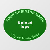 緑の楕円形の窓用フィルムに貼られたビジネスブランド ウィンドウサイン (シート)