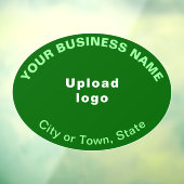 緑の楕円形の窓用フィルムに貼られたビジネスブランド ウィンドウサイン (シート3)