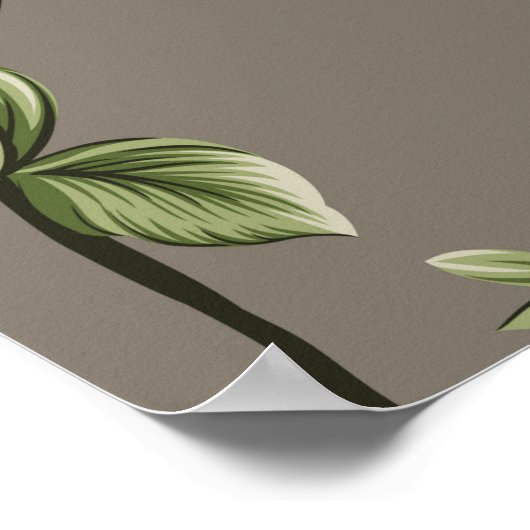 緑の模様が付いた小さな葉筋状の花 ポスター (角)