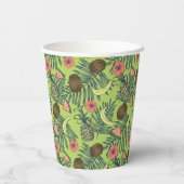 緑の模様に描かれた熱帯果実のスケッチ 紙コップ (裏面)