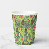 緑の模様に描かれた熱帯果実のスケッチ 紙コップ (右)