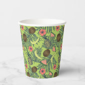 緑の模様に描かれた熱帯果実のスケッチ 紙コップ (正面)