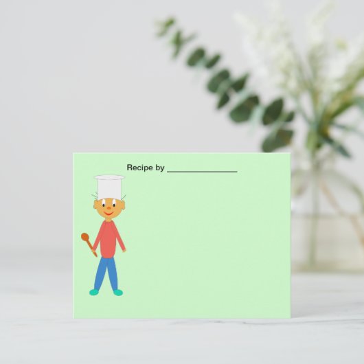 緑の模様のレシピ用ブランクカードの少年クック ポストカード (スタンド正面)