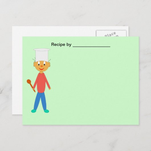 緑の模様のレシピ用ブランクカードの少年クック ポストカード (正面/裏面)