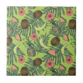 緑の模様の熱帯の果物のスケッチ タイル (正面)