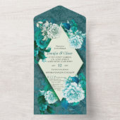 緑の模様の紙に白いバラの花 オールインワン招待状 (内側)