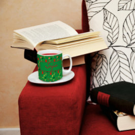 緑の模様の野生の花の赤いポピーのコーヒーマグ コーヒーマグカップ