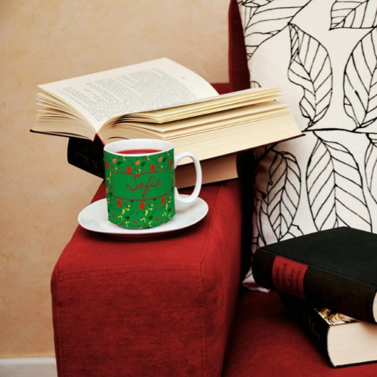 緑の模様の野生の花の赤いポピーのコーヒーマグ コーヒーマグカップ