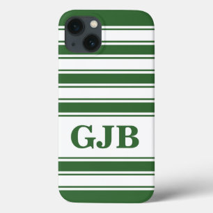 緑の横ストライプ線モノグラム iPhone 13ケース
