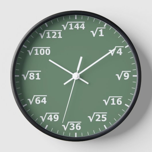 緑の正方形のルートクロック – 数学の数学時計 壁時計 (正面)