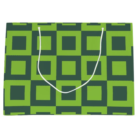 緑の正方形の幾何学的 ラージペーパーバッグ (正面)