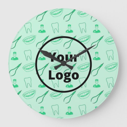 緑の歯医者のパターン ラージ壁時計 (正面)