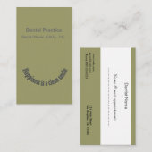 緑の歯科医のスマイルのタイポグラフィの上で曲げられる 予約カード (正面/裏面)