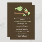 緑の母とベビーの鳥が巣のベビーシャワー 招待状 (正面/裏面)