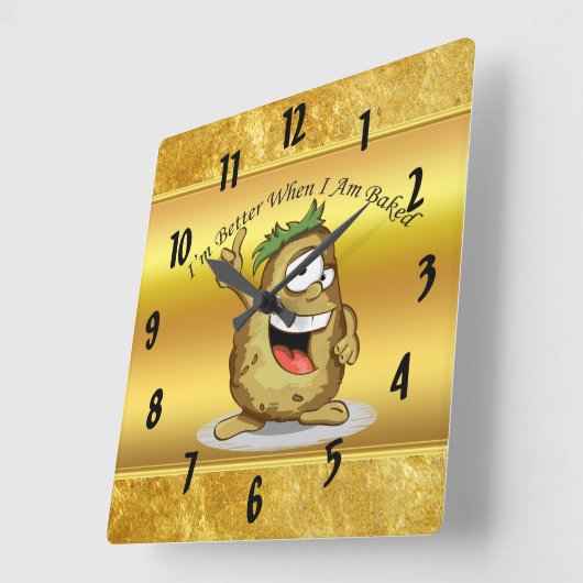 緑の毛を搭載するマンガのキャラクタのポテト スクエア壁時計 (傾斜)