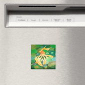 緑の気泡で泳ぐ朱色の金魚 マグネット (インサイチュ (食洗機))