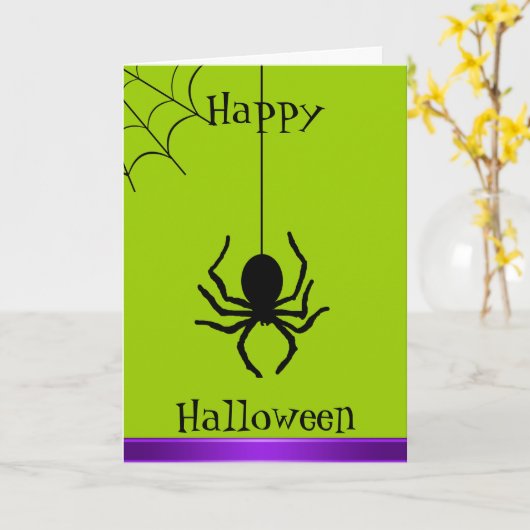 緑の気色悪いくものハッピーハローウィンカード カード (黄色い花)