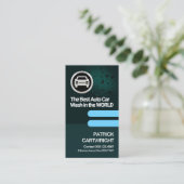 緑の水が青いタブの洗車の車場 名刺 (スタンド正面)