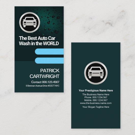 緑の水が青いタブの洗車の車場 名刺 (正面/裏面)