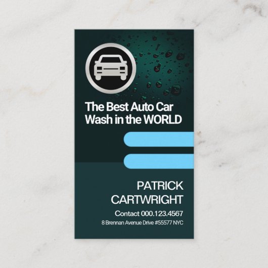 緑の水が青いタブの洗車の車場 名刺 (正面)