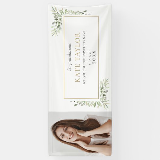 緑の水のカラーの卒業写真おめでとう 横断幕 (縦)