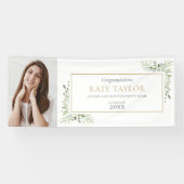 緑の水のカラーの卒業写真おめでとう 横断幕 (横)