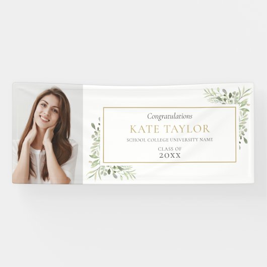 緑の水のカラーの卒業写真おめでとう 横断幕 (横)