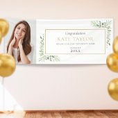 緑の水のカラーの卒業写真おめでとう 横断幕