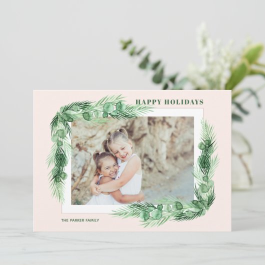 緑の水の色のクリスマスフォト シーズンカード (スタンド正面)