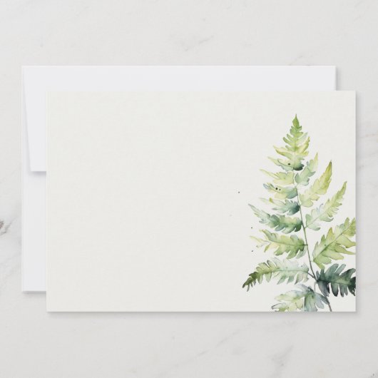 緑の水の色のシダの葉の花嫁 招待状 (裏面)