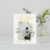 緑の水の色のユーカリ写真 箔招待状ポストカード (立ち正面)