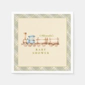 緑の水の色の列車の赤ちゃんシャワー スタンダードカクテルナプキン (正面)