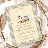 緑の水の色の列車の赤ちゃんシャワー 招待状