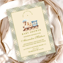 緑の水の色の列車の赤ちゃんシャワー