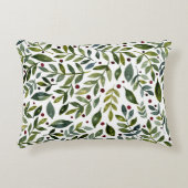 緑の水の色の季節の枝と果実 アクセントクッション (正面)