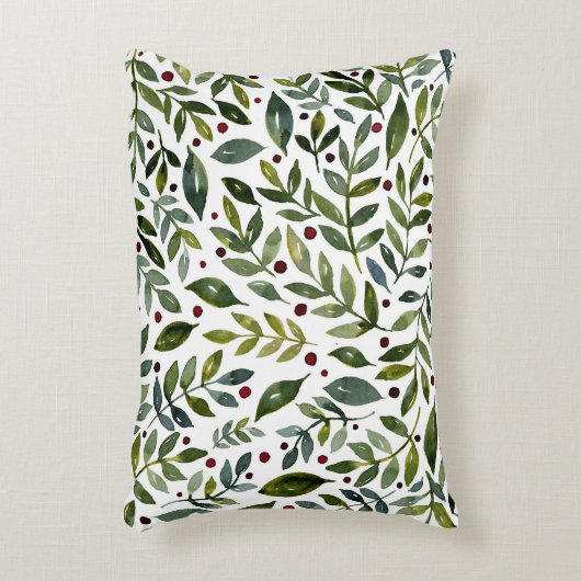 緑の水の色の季節の枝と果実 アクセントクッション (正面(垂直))