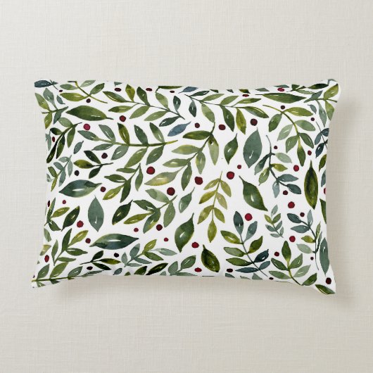 緑の水の色の季節の枝と果実 アクセントクッション (裏面)