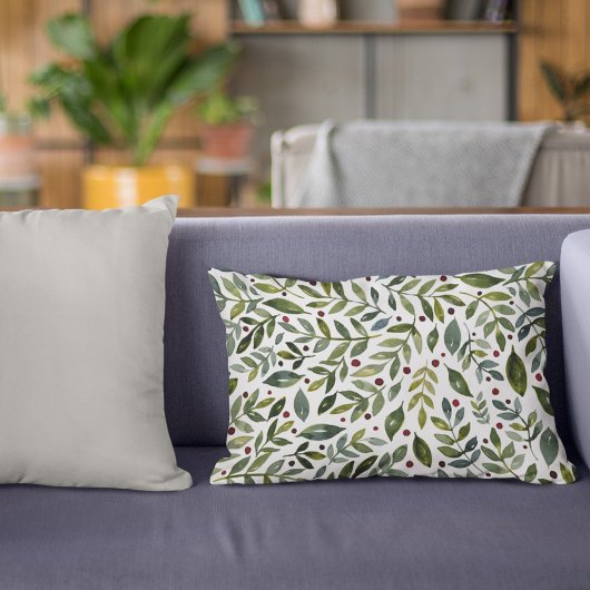 緑の水の色の季節の枝と果実 アクセントクッション