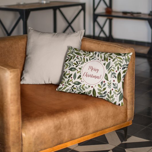 緑の水の色の季節の枝と果実 アクセントクッション