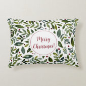 緑の水の色の季節の枝と果実 アクセントクッション (正面)